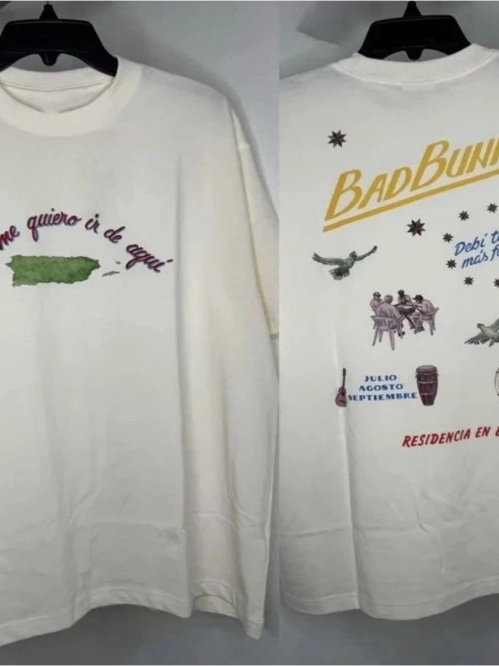 Bad Bunny White Graphic Tee - "No me quiero ir de aquí" - Picture 2 of 2